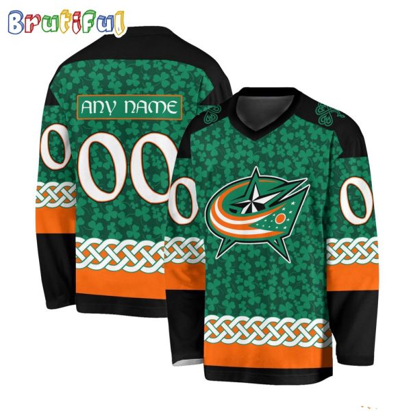 Nhl Columbus Blue Jackets Jersey Special St.Patrick'S Day Design Hockey Jersey