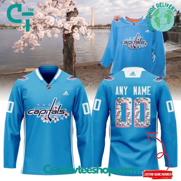 Nhl Washington Capitals Cherry Blossom Blue Hockey Jersey
