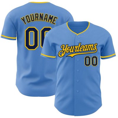 Custom Powder Blue Navy-Yellow Authentic Baseball Jersey
