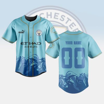 Customizable Manchester City Blue Baseball Jersey - Add Your Name & Number!