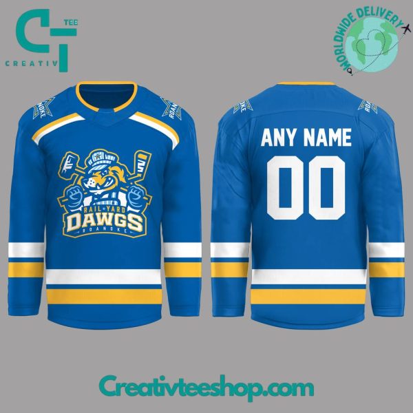 Roanoke Rail Yard Dawgs Special New Logo Custom Hockey Jersey - Blue