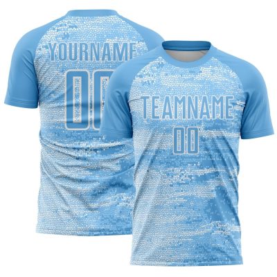 Custom Light Blue White Argentina Geometric Pattern Sports Sublimation Soccer Uniform Jersey