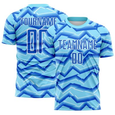 Custom Lakes Blue Powder Blue-White Lines Sports Sublimation Soccer Uniform Jersey