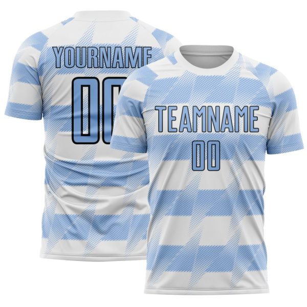 Custom White Light Blue-Black Argentina Stripes Sports Sublimation Soccer Uniform Jersey