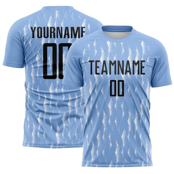 Custom Light Blue Black-White Argentina Splatter Pattern Sports Sublimation Soccer Uniform Jersey