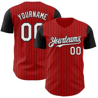 Custom Red Black Pinstripe White Authentic Two Tone Baseball Jersey