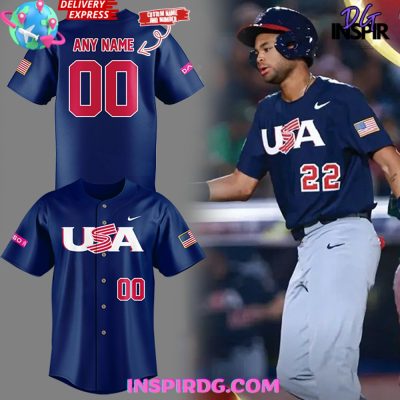 Usa Baseball Wbsc Premier12 2024 Blue Baseball Jersey