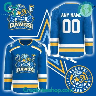 Roanoke Rail Yard Dawgs Special New Logo Custom Hockey Jersey - Blue