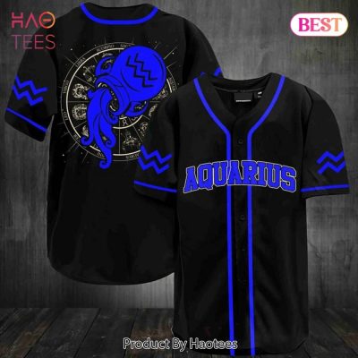 Aquarius Zodiac Baseball Jersey - Stylish Black & Blue Star Sign Apparel