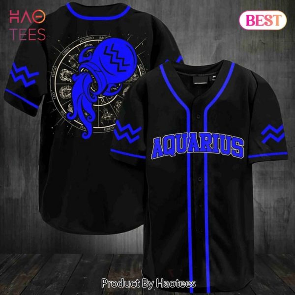 Aquarius Zodiac Baseball Jersey - Stylish Black & Blue Star Sign Apparel