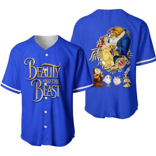 Disney Beauty And The Beast Baseball Jersey - Vibrant Blue Unisex Top, Perfect Gift For Fans