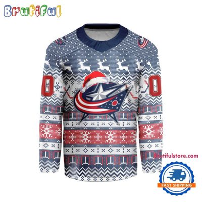 Columbus Blue Jackets 2025 Nhl Christmas Personalized Hockey Jersey Design