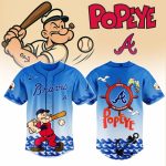 Limited Edition Popeye Braves Baseball Jersey – Vibrant Blue Cartoon Design