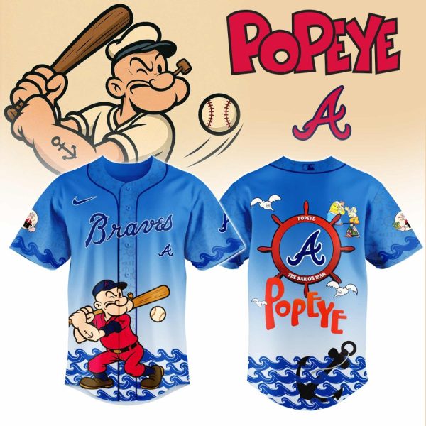 Limited Edition Popeye Braves Baseball Jersey – Vibrant Blue Cartoon Design