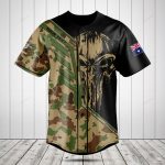 Customizable Camo Skull Baseball Jersey – Military Style With Flag Patch