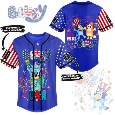 Custom Bluey Usa Patriotic Jersey - Personalize Name & Number, Fun & Festive Design