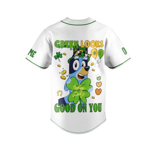 Customizable Lucky Blue Dog Baseball Jersey - Personalized Name & Number - Perfect For St. Patrick’S Day!