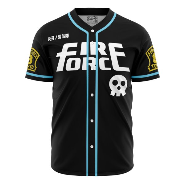 Anime-Inspired Fire Force Baseball Jersey – Stylish Black & Blue Sportswear