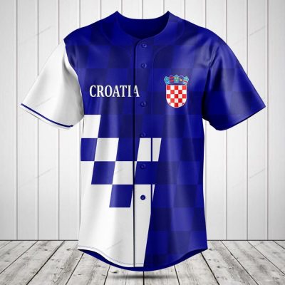 Croatia Checkerboard Baseball Jersey – Custom Team Sportswear, Blue & White Design