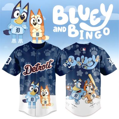Detroit Bluey & Bingo Baseball Jersey For Kids – Fun Cartoon Design!