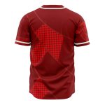 Trendy Red & Blue V-Design Button-Up Baseball Jersey – Unisex Casual Fashion