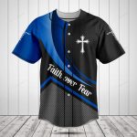 Faith Over Fear Baseball Jersey – Blue & Black Cross Design Shirt For Men