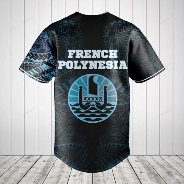 Tribal Pattern Baseball Jersey – Unique Polynesian Design, Black & Blue, Unisex Casual Wear