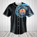 Tribal Pattern Baseball Jersey – Unique Polynesian Design, Black & Blue, Unisex Casual Wear