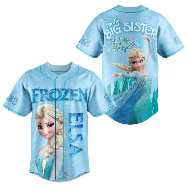 Frozen Elsa Big Sister Baseball Jersey - Perfect Gift For Kids! Sparkling Blue Design