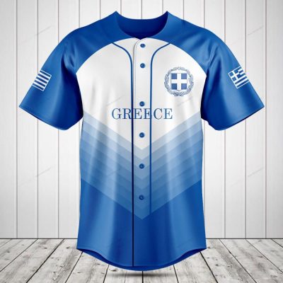 Stylish Greece Baseball Jersey - Blue & White Patriotic Shirt With Flag Design