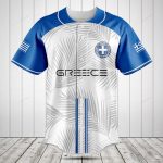 Greece Baseball Jersey - Blue & White Palm Design - Stylish & Comfortable Sportswear