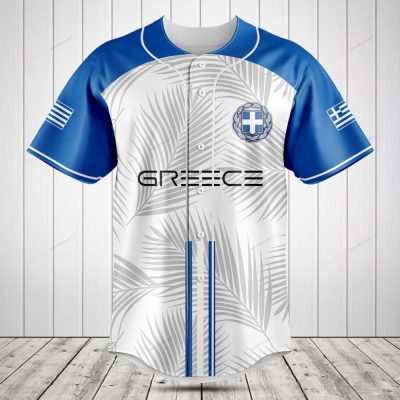 Greece Baseball Jersey - Blue & White Palm Design - Stylish & Comfortable Sportswear