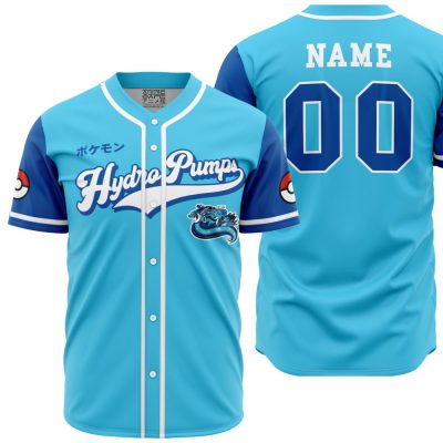 Customizable Hydro Pumps Baseball Jersey – Blue Pokémon-Inspired Shirt With Unique Design
