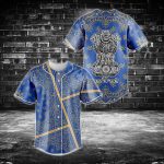 Exclusive Blue Paisley Baseball Jersey With Ashoka Emblem - Stylish Men'S Shirt