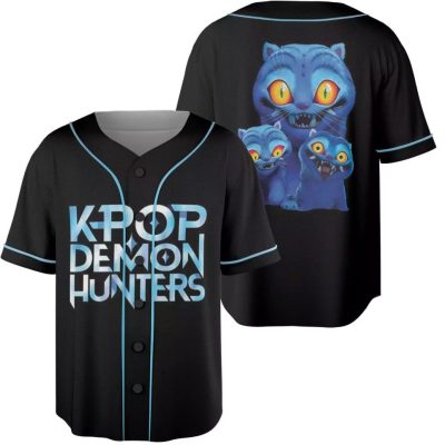 K-Pop Demon Hunters Baseball Jersey - Unique Graphic Tee With Blue Cats Design