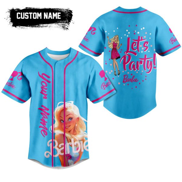 Customizable Barbie Party Jersey Shirt - Personalized Name , Blue & Pink Fun Design