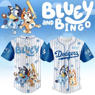 Official Bluey & Bingo Dodgers Baseball Jersey - Fun Kids Sports Shirt