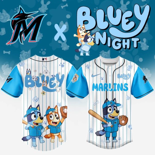 Limited Edition Bluey X Marlins Kids' Baseball Jersey - Fun Sportswear For Young Fans!