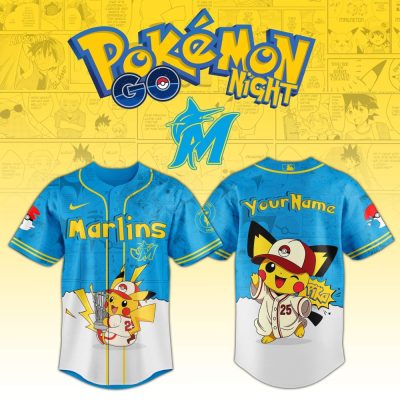 Custom Pokémon Night Marlins Jersey – Pikachu Baseball Design , Personalized Name