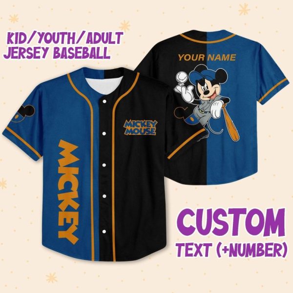 Customizable Mickey Mouse Baseball Jersey For Kids, Youth & Adults - Add Name & Number!