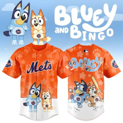 Bluey & Bingo Mets Kids' Jersey - Fun Cartoon Baseball Shirt For Fans