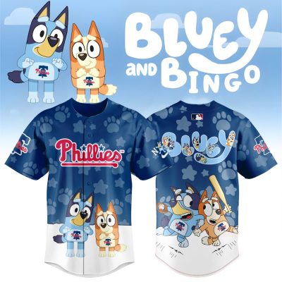 Bluey And Bingo Phillies Kids' Baseball Jersey - Fun Cartoon Design