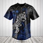 Tribal Wolf Graphic Tee - Bold Blue & Black Short Sleeve Unisex Shirt - Unique Art Design