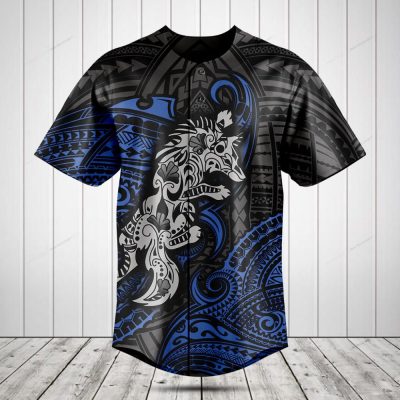 Tribal Wolf Graphic Tee - Bold Blue & Black Short Sleeve Unisex Shirt - Unique Art Design