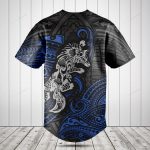 Tribal Wolf Graphic Tee - Bold Blue & Black Short Sleeve Unisex Shirt - Unique Art Design