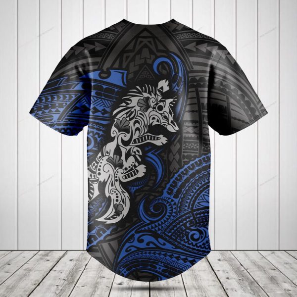 Tribal Wolf Graphic Tee - Bold Blue & Black Short Sleeve Unisex Shirt - Unique Art Design