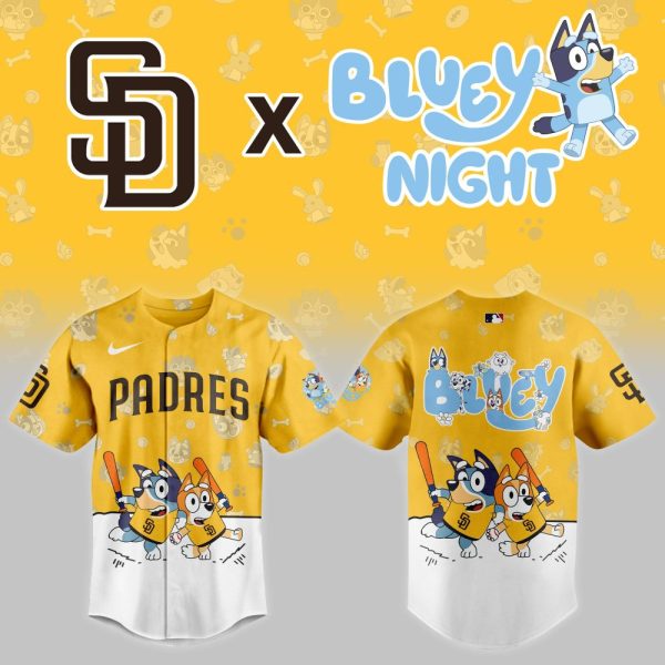Limited Edition Padres X Bluey Night Baseball Jersey – Fun, Sporty & Stylish!