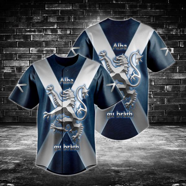 Scottish Pride Baseball Jersey - Alba Gu Brath Lion Design, Stylish Blue & White Apparel