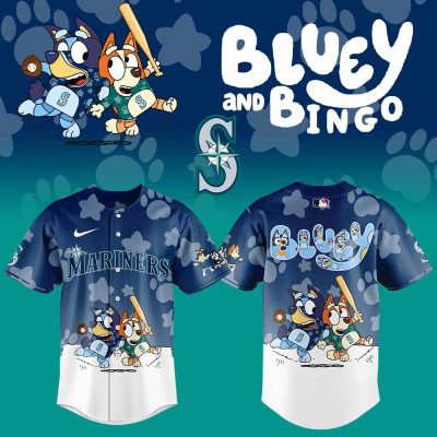 Bluey & Bingo Mariners Kids Jersey - Official Mlb Baseball Shirt - Fun & Playful Design For Young Fans!