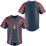 Stylish Blue & Red Baseball Jersey With Gold Emblem – Perfect For Fans & Casual Wear